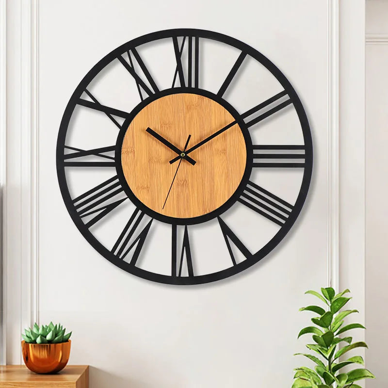 Large Round Wooden Wall Clock - Roman Numerals - Timeless Design
