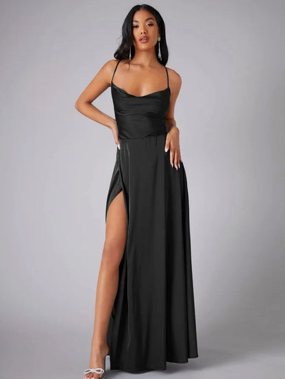Maartje - Satin Evening Dress with High Split and Open Back