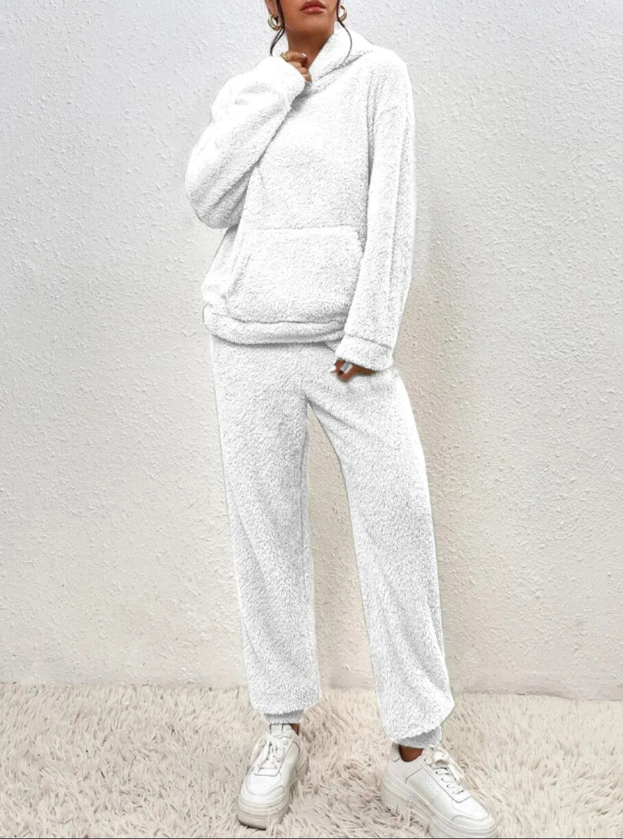 Cuddly teddy loungewear with hood for women - Sandy