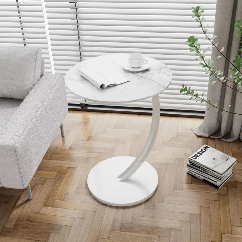 Tavolino rotondo compatto per soggiorno e camera da letto, con struttura stabile