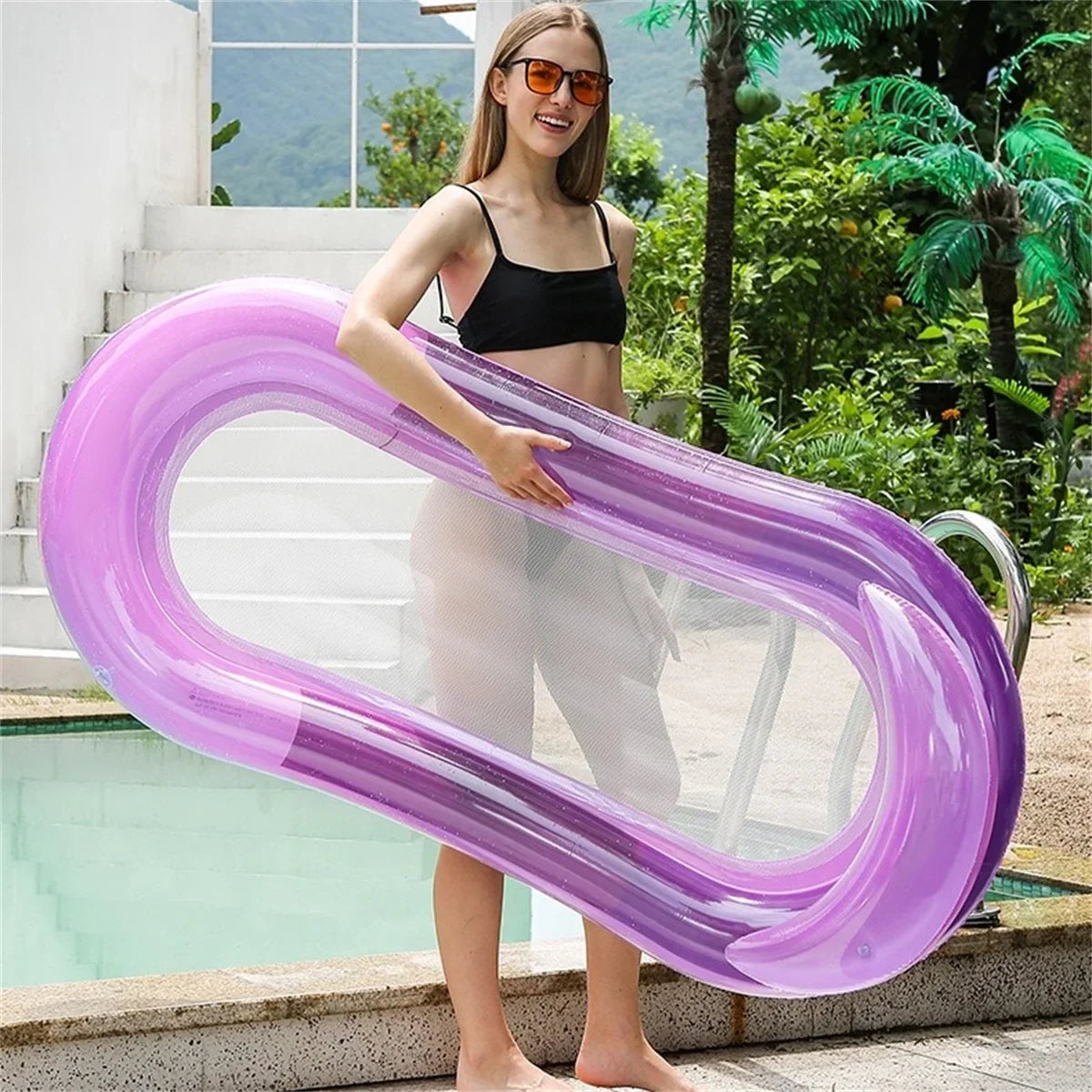 Lettino galleggiante gonfiabile di lusso con poggiatesta rialzato - perfetto per piscina e spiaggia