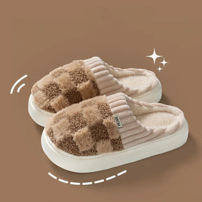Warm Slippers with Check Pattern for Women