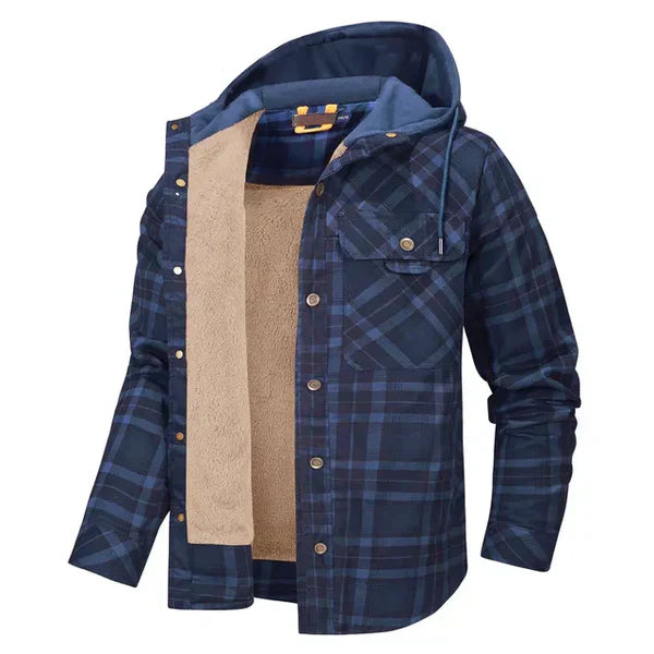 Ruben - Timeless rugged check overshirt with hood for men