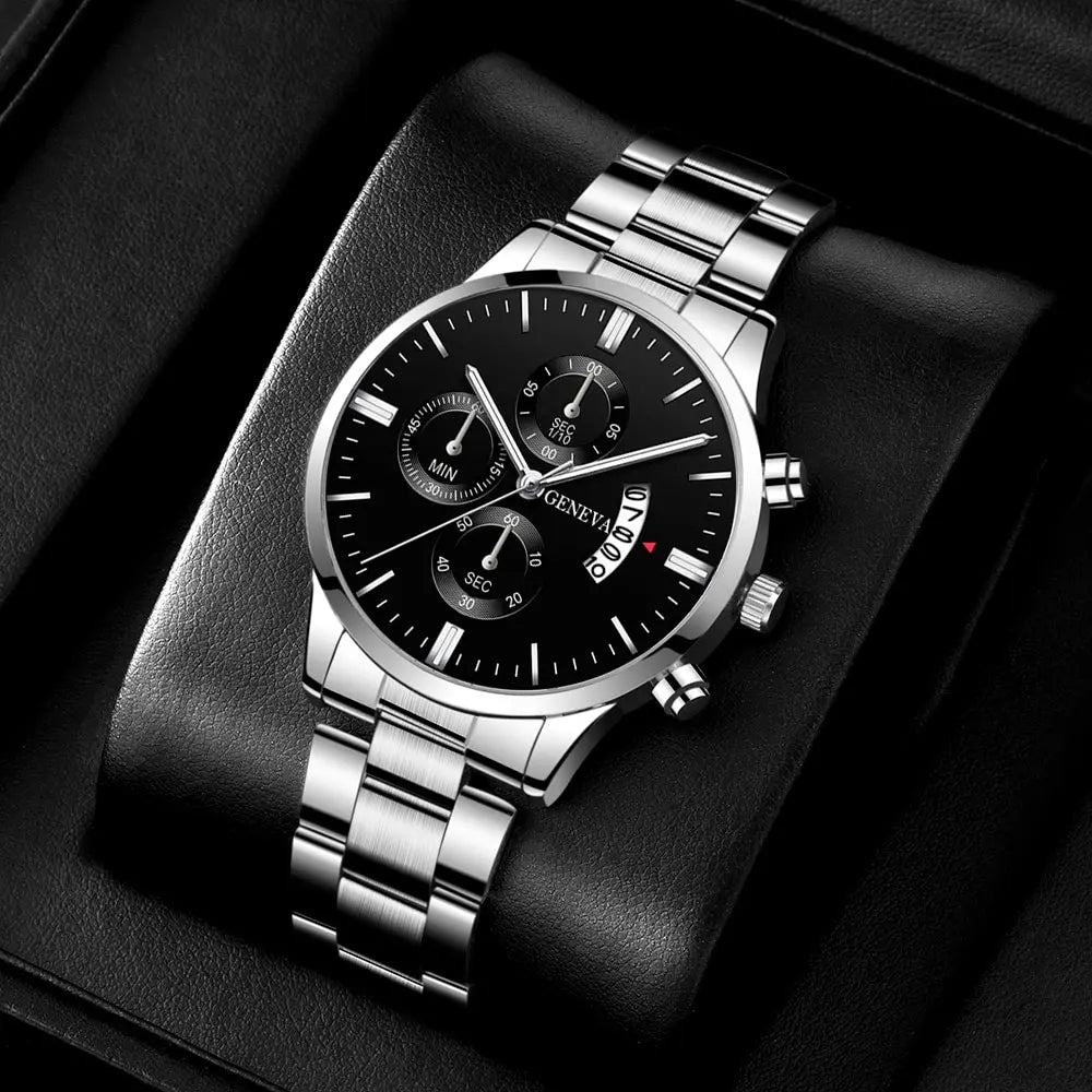 Men's Watch with Calendar, Stainless Steel Band and Scratch-Resistant Hardlex Glass