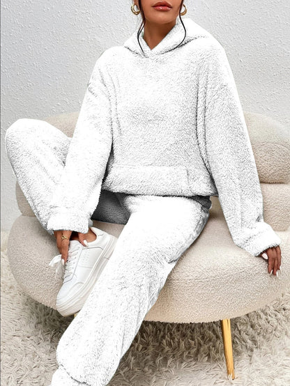 Cuddly teddy loungewear with hood for women - Sandy