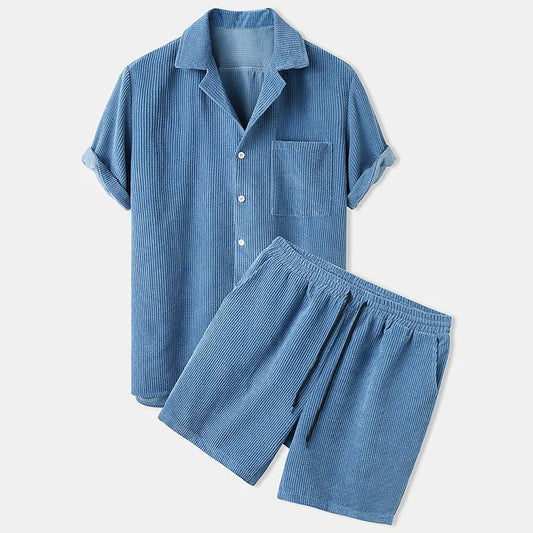 Conjunto de ropa de verano para hombre con textura acanalada - pantalones cortos con camisa polo