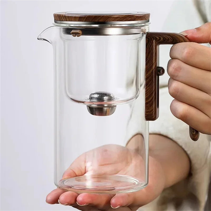 Théière élégante en verre avec infuseur – Infusion raffinée et poignée en bois