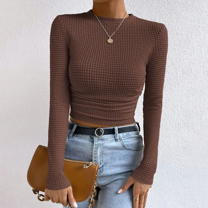 Fitted Crop Top with Long Sleeves and Texture