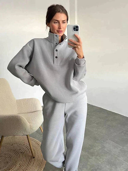 Ladies' Cosy Fleece Set with Stand-Up Collar and Press Studs