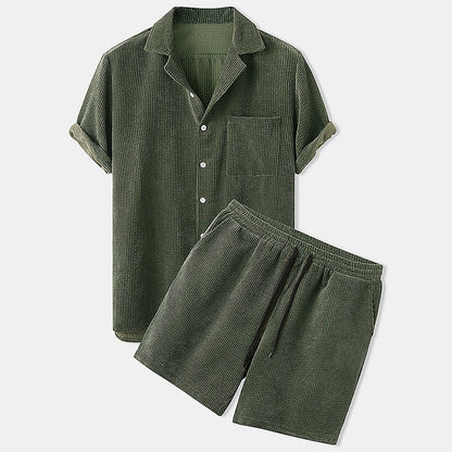 Ribbed Summer Clothing Set for Men - Shorts with Polo Shirt