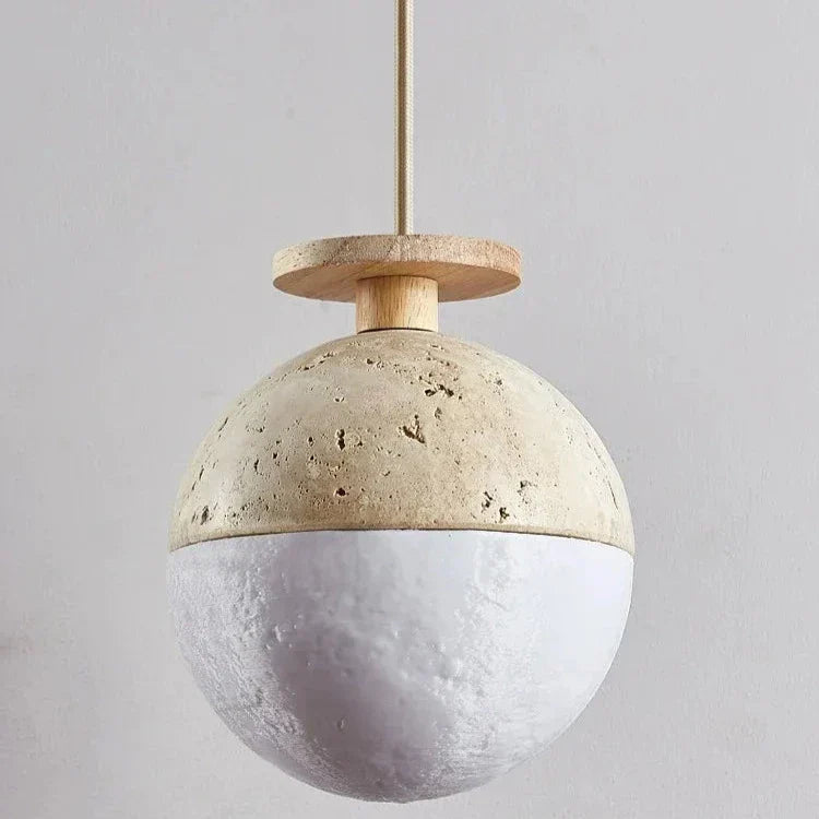 Round Travertine Pendant Light - Modern LED Lighting