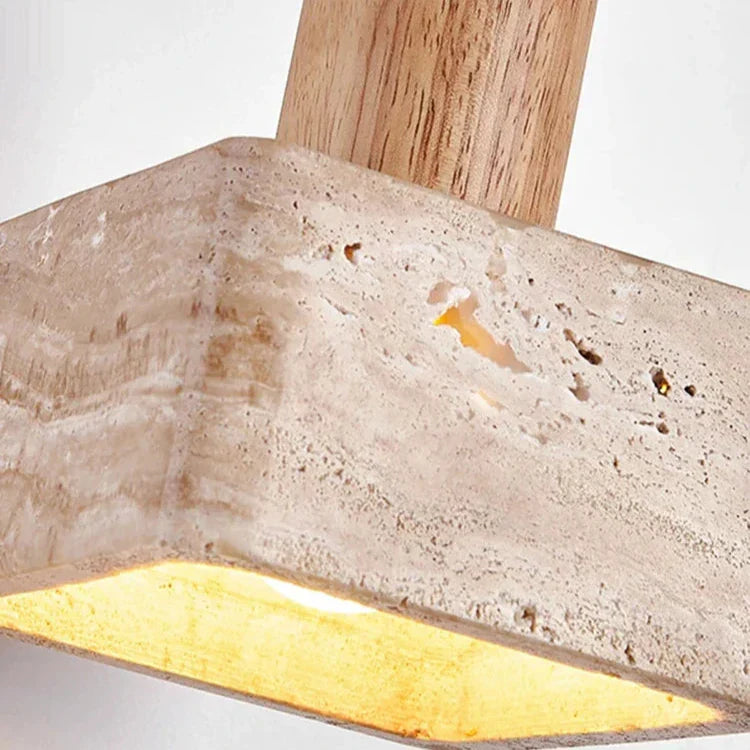 Lámpara colgante cuadrada LED de lujo de travertino y madera