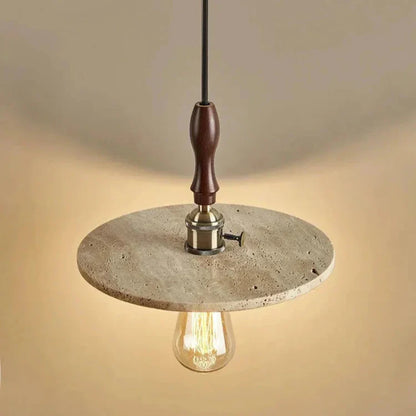 Medieval Hanging Candle Holder of Travertine and Wood