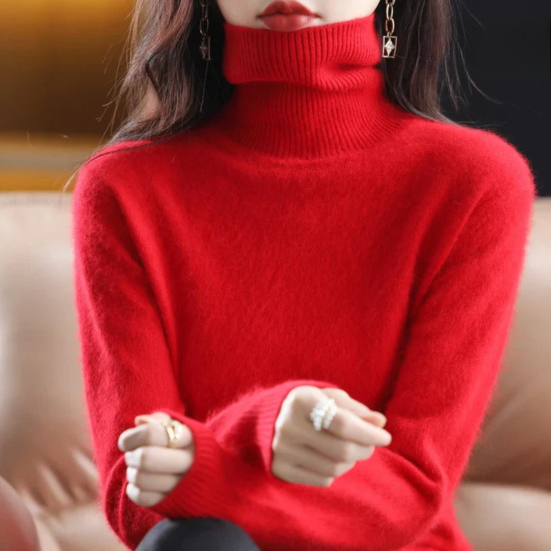Ladies' Luxe Soft Knitted Roll Neck Jumper with Ribbed Cuffs