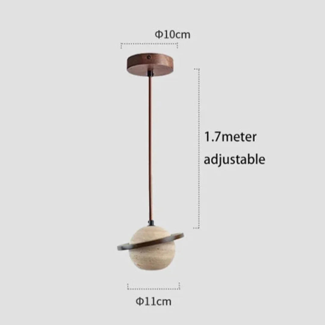 Round Travertine Pendant Lamp – Natural Elegance with LED