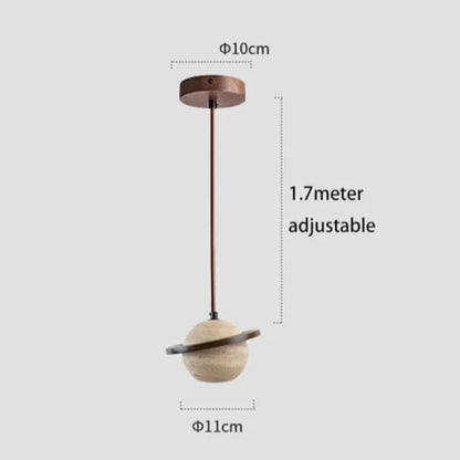 Round Travertine Pendant Lamp – Natural Elegance with LED