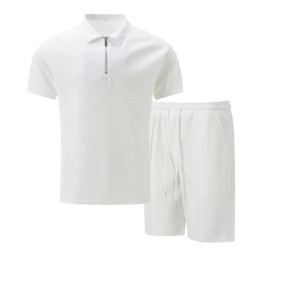 Completo estivo da uomo con polo con colletto e cerniera e comodi pantaloncini