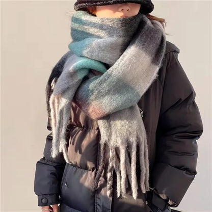 Scarf for Women Checked Winter with Fringes