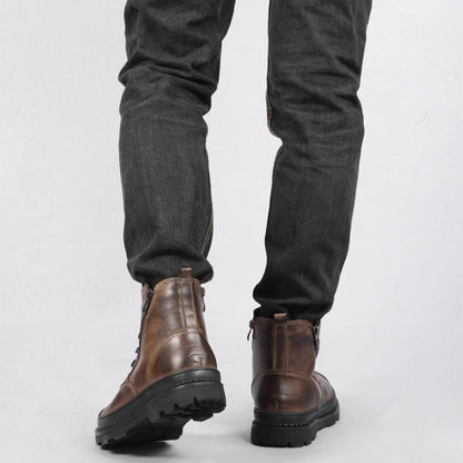 Vintage-Herrenstiefel aus Leder mit Schnürung und Reißverschluss – warm, robust und langlebig