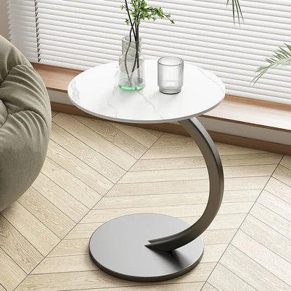 Tavolino rotondo compatto per soggiorno e camera da letto, con struttura stabile