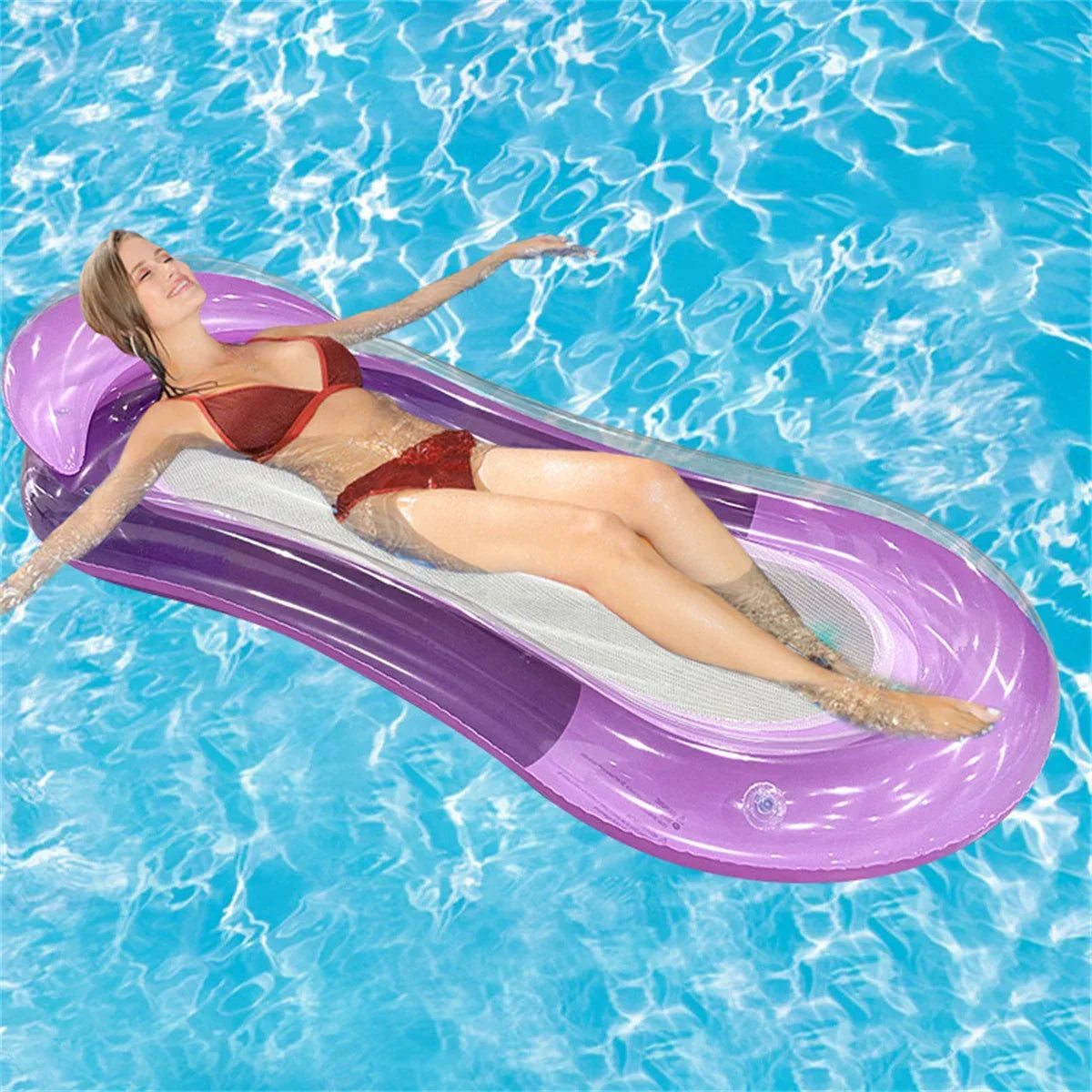 Lettino galleggiante gonfiabile di lusso con poggiatesta rialzato - perfetto per piscina e spiaggia