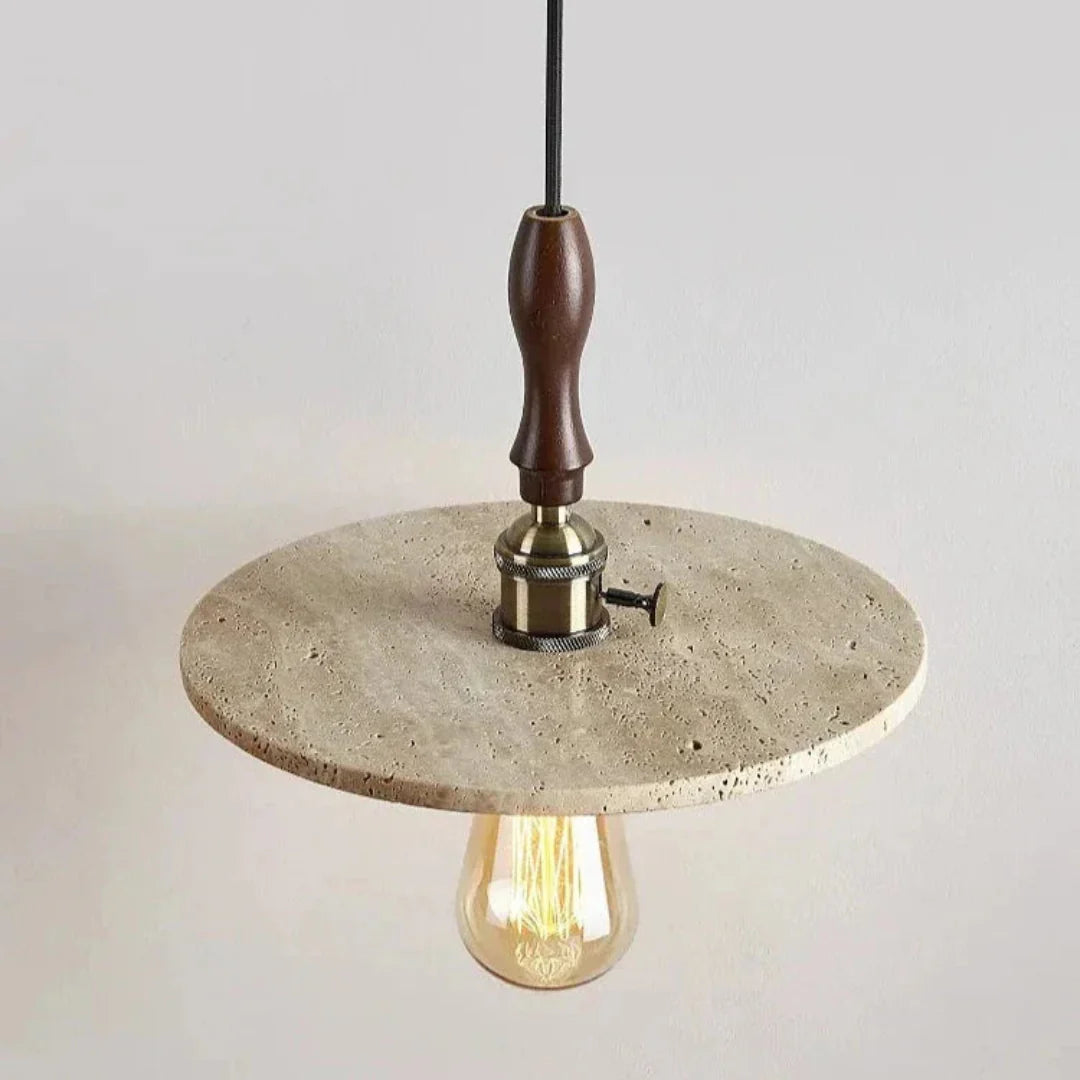 Medieval Hanging Candle Holder of Travertine and Wood