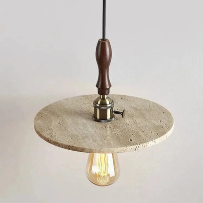 Medieval Hanging Candle Holder of Travertine and Wood