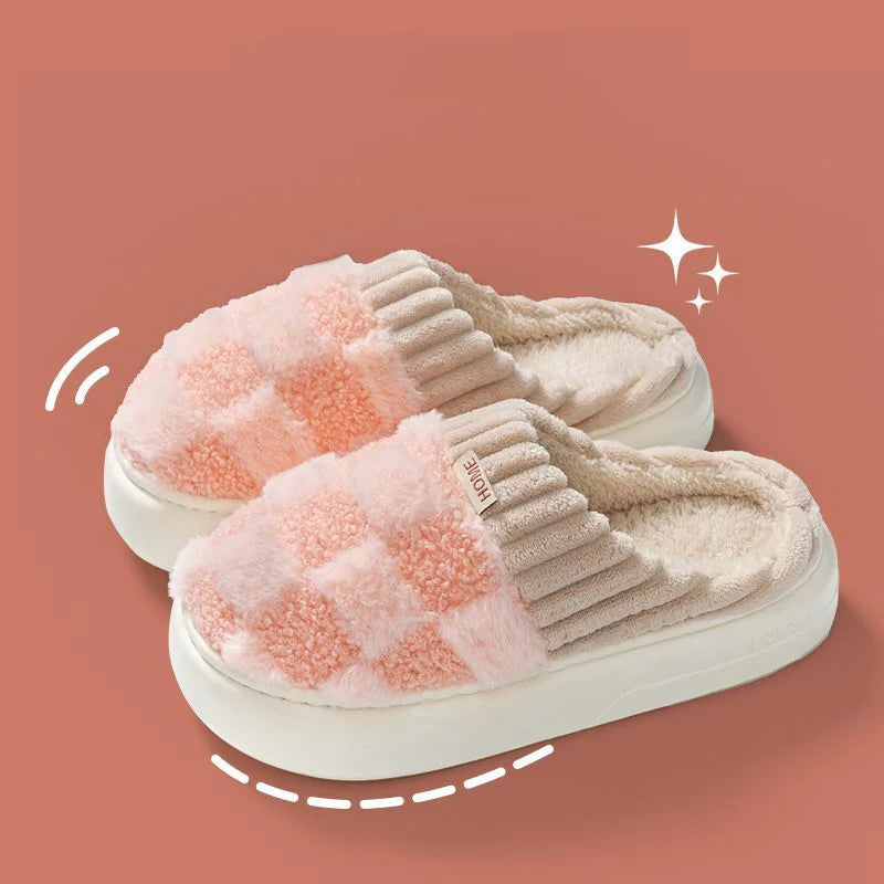 Warm Slippers with Check Pattern for Women
