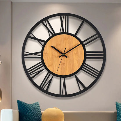 Large Round Wooden Wall Clock - Roman Numerals - Timeless Design