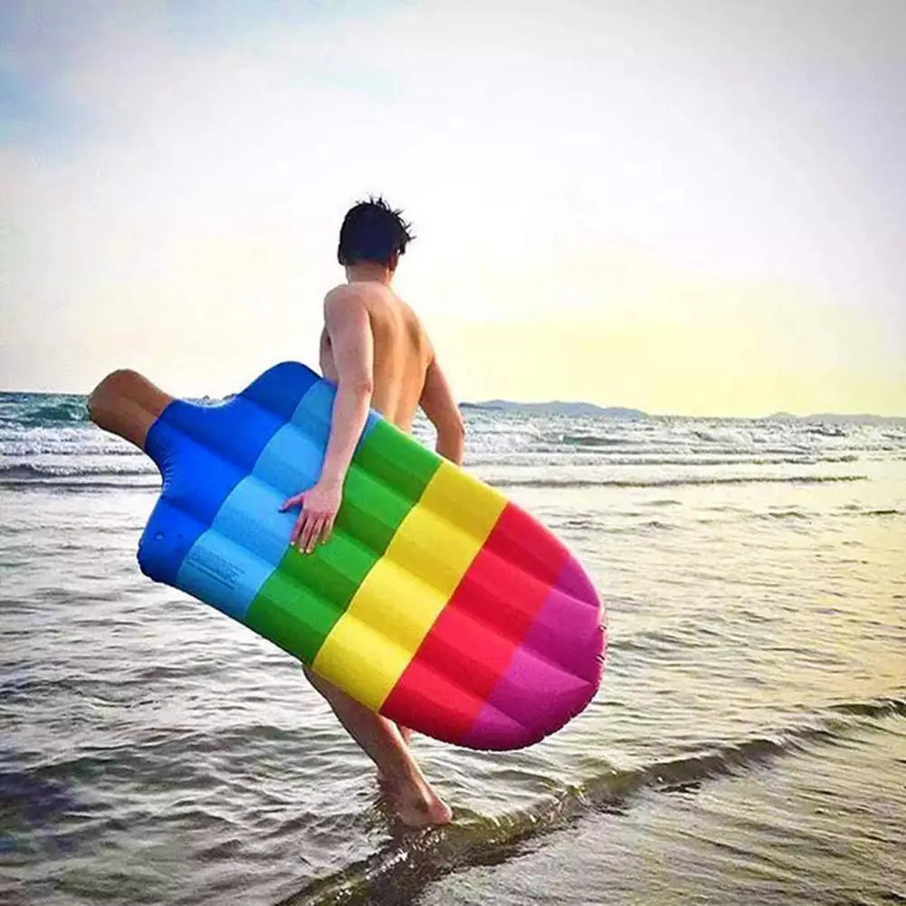 Flotador inflable para piscina con forma de helado - alegre tumbona arcoíris para la piscina