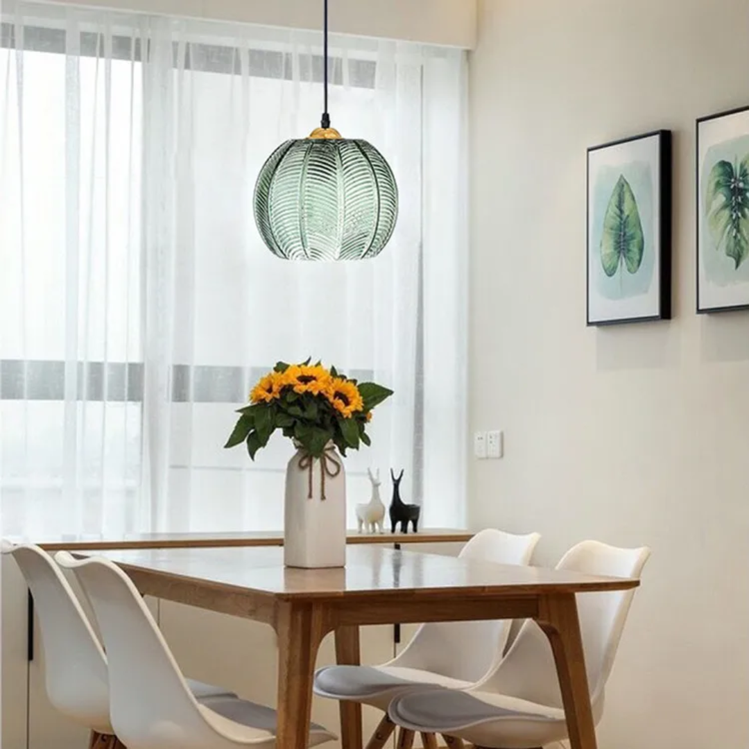 Modern Nordic Pendant Light with Green Leaf Pattern