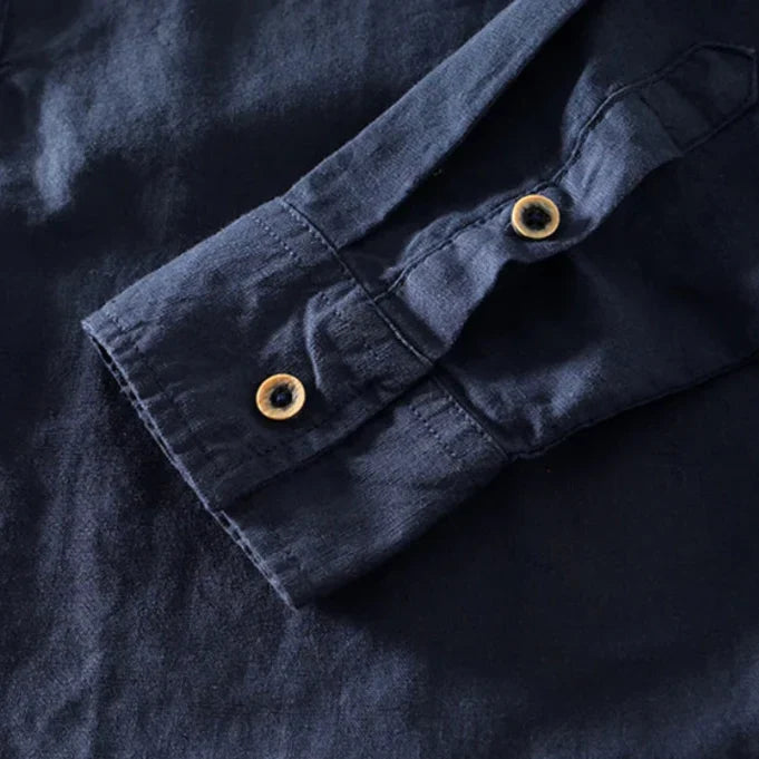 Camisa para homem com gola mandarim e mistura de algodão e linho – Leve, confortável e intemporal