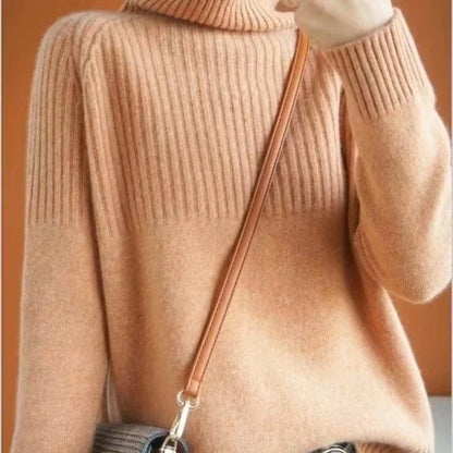 Elegant Warm Ladies' Turtleneck Sweater with Ribbed Details