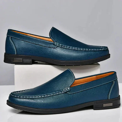 Hand-stitched leather slip-on moccasins