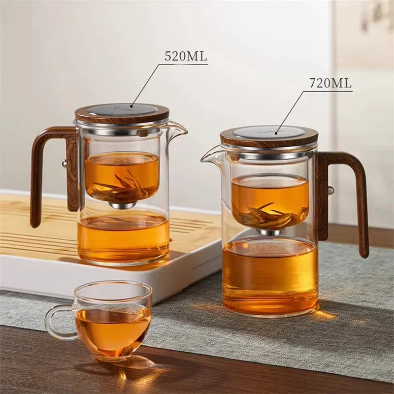 Théière élégante en verre avec infuseur – Infusion raffinée et poignée en bois
