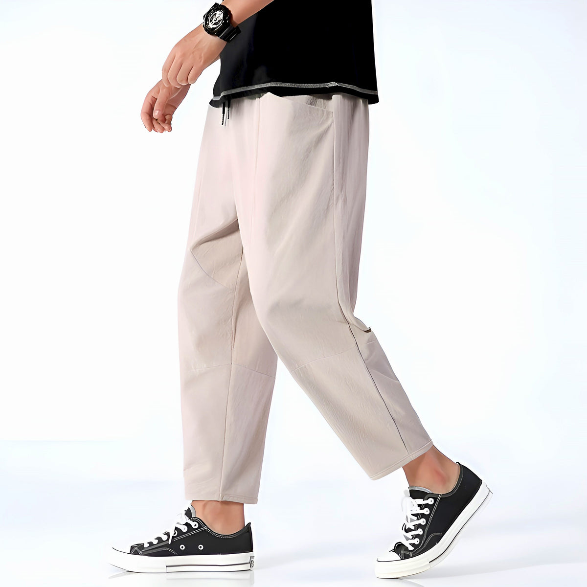 Pantalon court pour homme en coton et lin – Respirant, confortable et décontracté