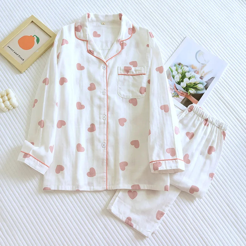 Ladies' Pyjama Set Long Sleeves Trousers Hearts
