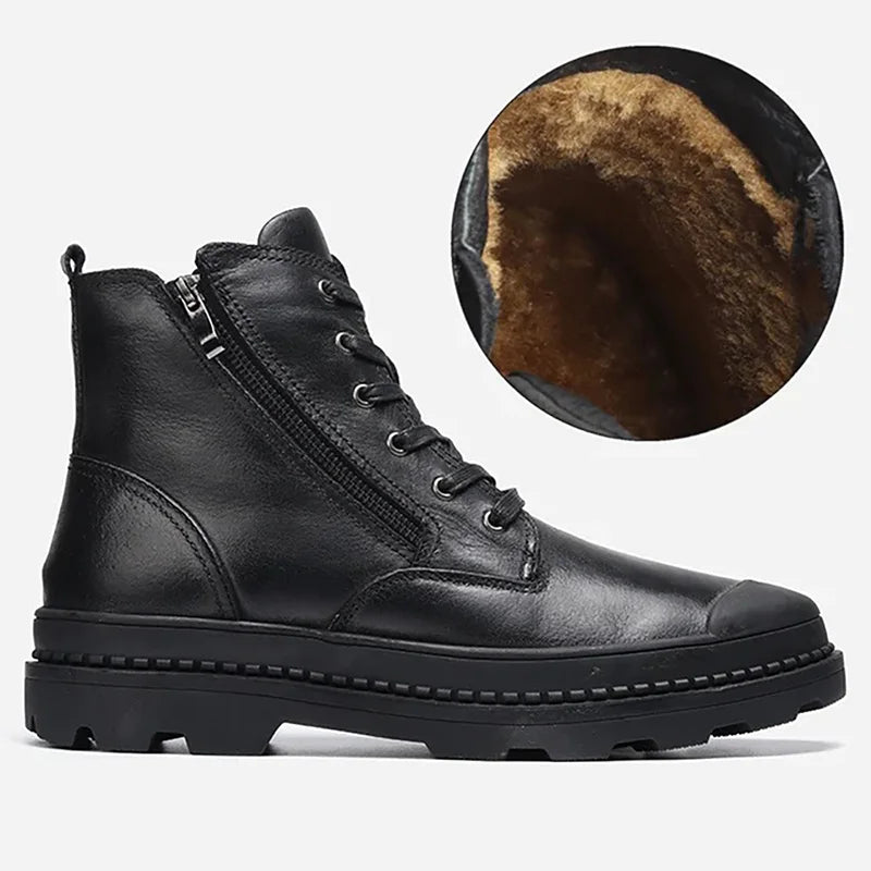 Vintage-Herrenstiefel aus Leder mit Schnürung und Reißverschluss – warm, robust und langlebig