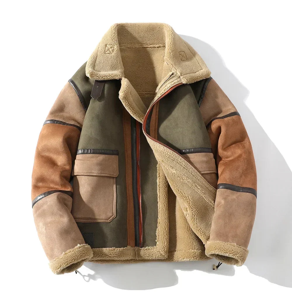 Giacca da uomo in shearling con blocchi di colore – Foderata e dal taglio rilassato