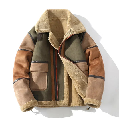 Giacca da uomo in shearling con blocchi di colore – Foderata e dal taglio rilassato
