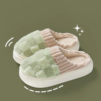 Warm Slippers with Check Pattern for Women