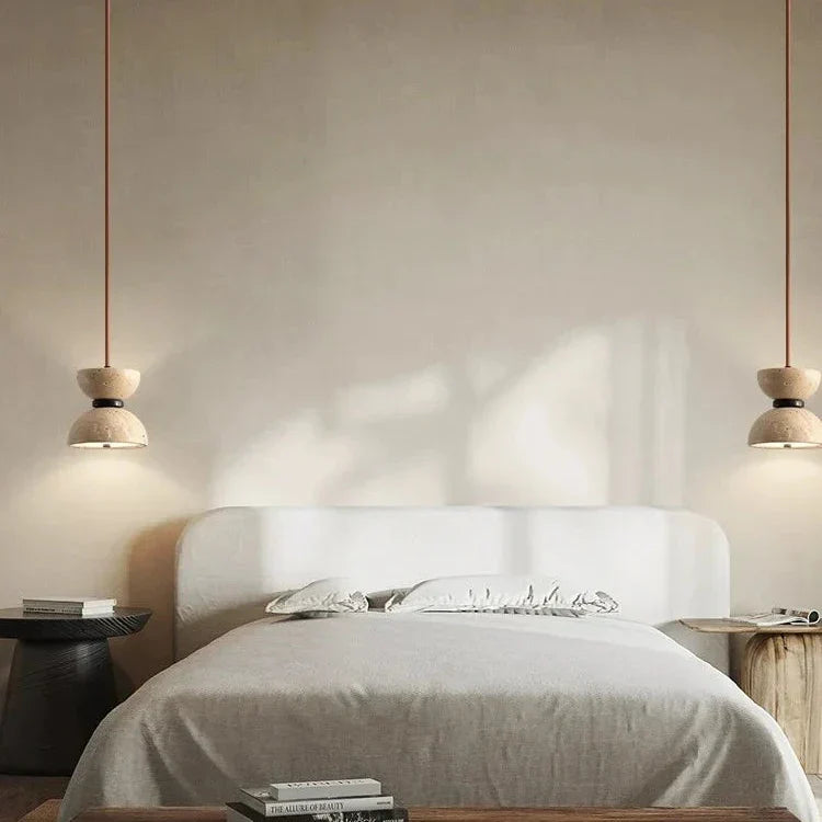 Lámpara colgante LED de piedra travertino – Diseño minimalista