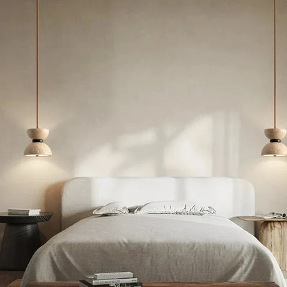 Lámpara colgante LED de piedra travertino – Diseño minimalista