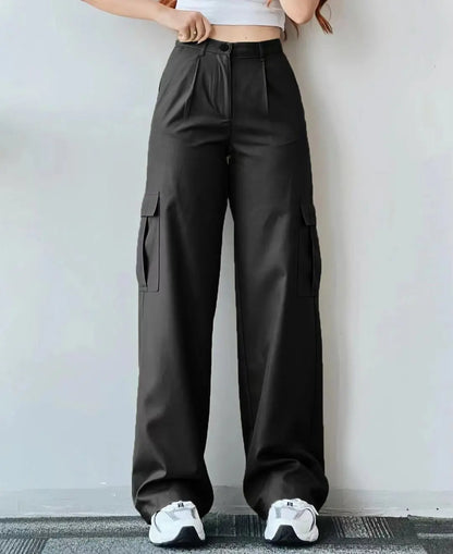 High-Waisted Cargo Trousers for Women with Wide Legs