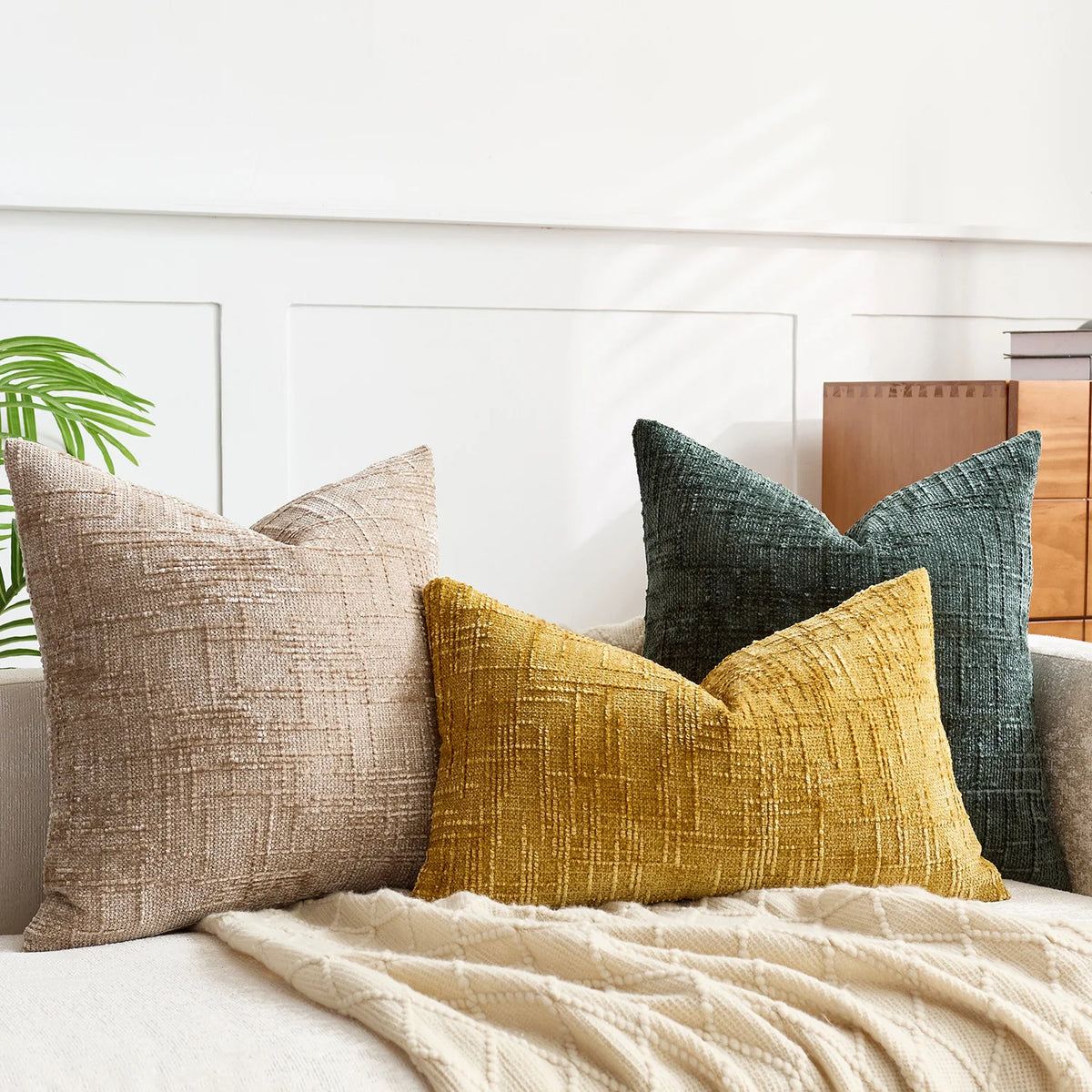 Fodera per cuscino in ciniglia con texture effetto bambù, per un ambiente lussuoso e accogliente