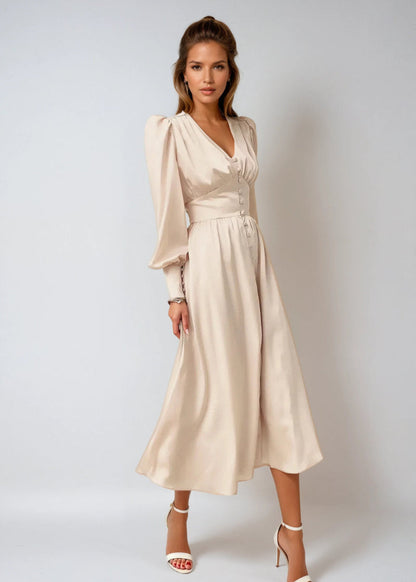 Satin Maxi Dress with V-Neck for Women