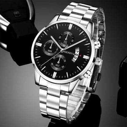 Men's Watch with Calendar, Stainless Steel Band and Scratch-Resistant Hardlex Glass