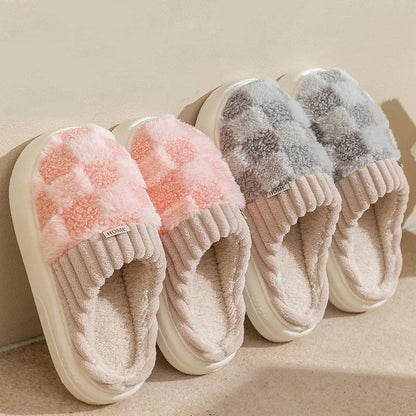 Warm Slippers with Check Pattern for Women