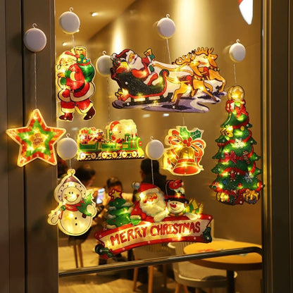 Decorațiune LED de Crăciun pentru fereastră, cu ventuză