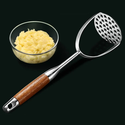 Stainless Steel Potato Masher - Wooden Handles - Durable and Efficient